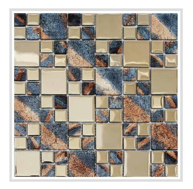 Mirrella Rousha/Purple, Shiny silver and varying striped blue and brown glass, 12 in. x 12 in. x 6 mm Glass Mesh-Mounted Tile